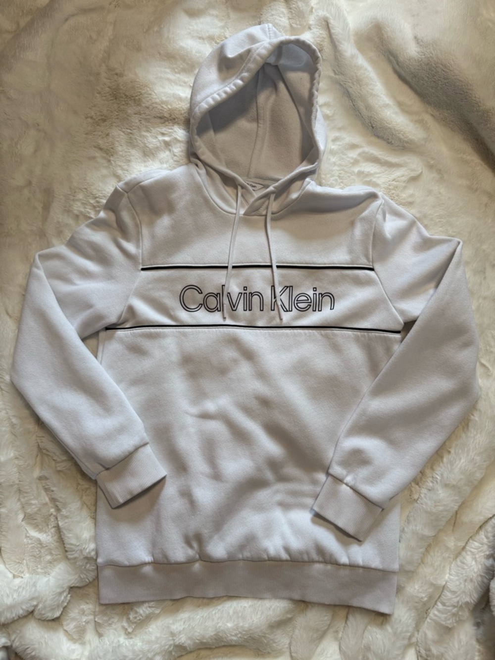 Calvin Klein Men’s White Hooded Sweatshirt - Classic Logo Pullover